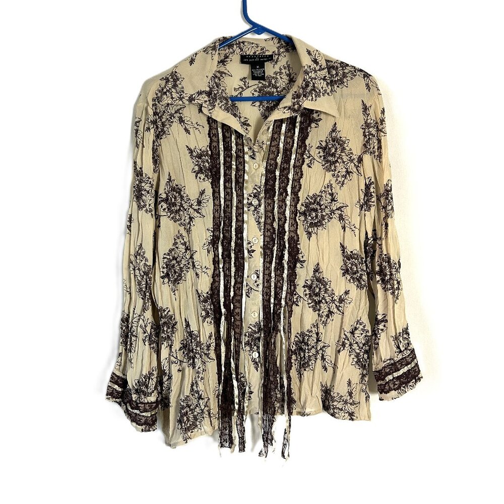 Separates by New York City Design Co Floral Lace‎ Fringe Trim Blouse XL